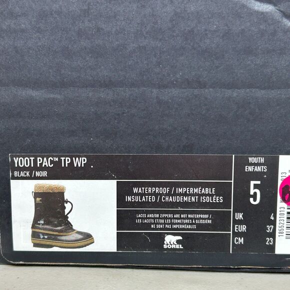 Sorel Yoot Pac TP Waterproof Boot Nylon Sherpa Black NY1963-013 Youth 5 Tried On - Picture 10 of 10
